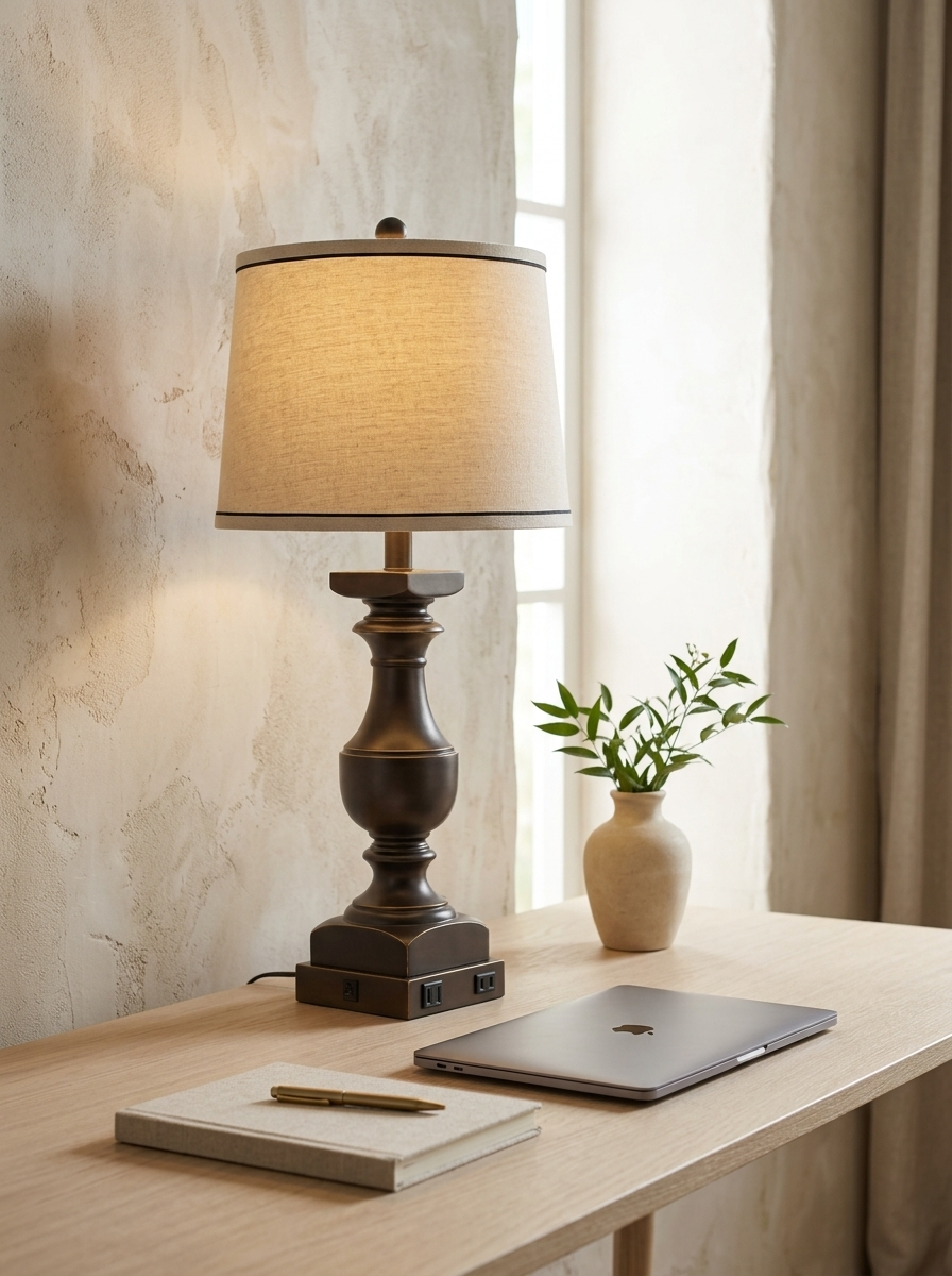 Daphne 28" Table Lamp with USB — Black & Gold, Set of 2 — in the room