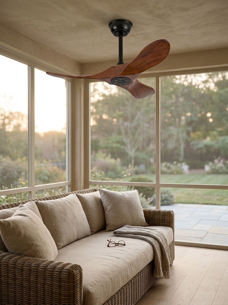 Dampierre 36" Wood Outdoor Ceiling Fan — Walnut — in the room